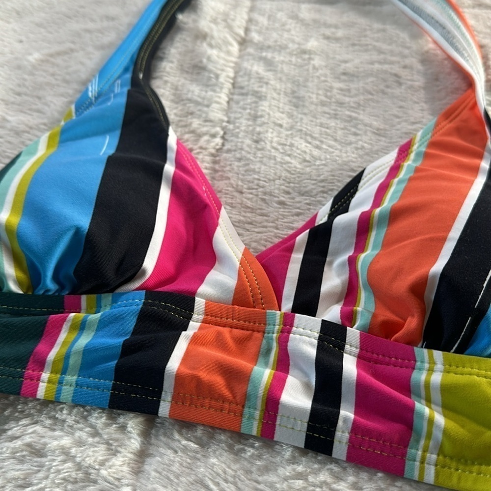 Anne Cole Women's Multi Color Colorblocked Stripe Tie Halter Swimsuit Top XS - Picture 13 of 13
